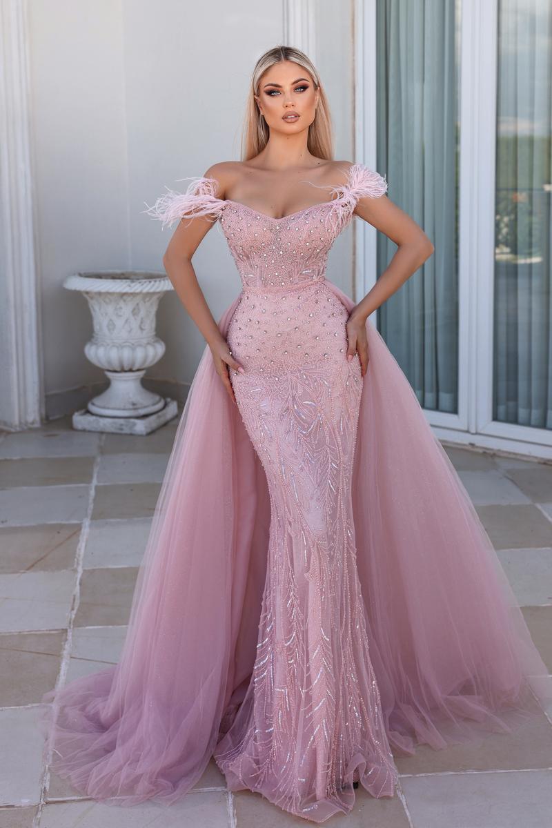 Chic Off the Shoulder Backless Crystal Prom Dress