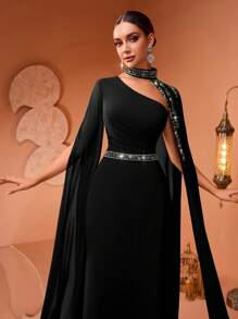 New Arrival Elegant Personalized Beaded Lace Sequin Applique Split Sleeve Women's Banquet Dress