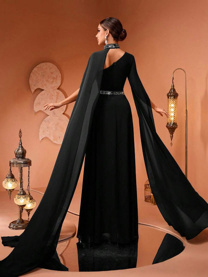 New Arrival Elegant Personalized Beaded Lace Sequin Applique Split Sleeve Women's Banquet Dress