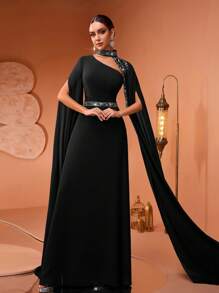 New Arrival Elegant Personalized Beaded Lace Sequin Applique Split Sleeve Women's Banquet Dress