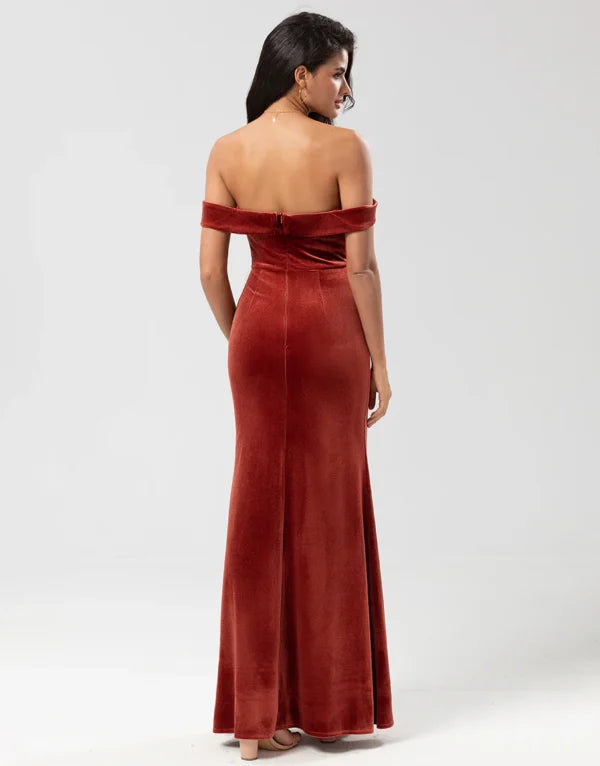 Bridesmaid Dress Mermaid Off the Shoulder Terracotta Velvet