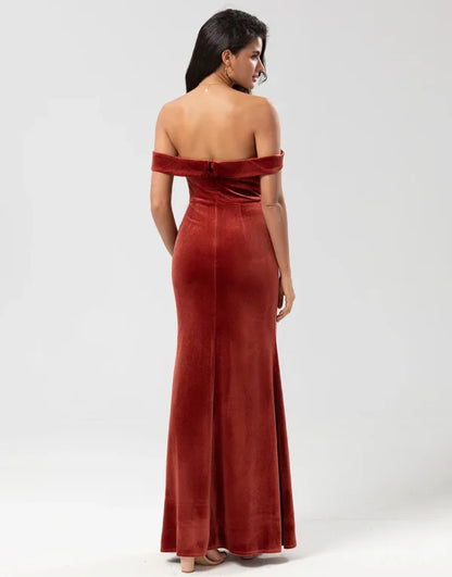 Bridesmaid Dress Mermaid Off the Shoulder Terracotta Velvet
