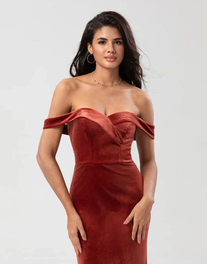Bridesmaid Dress Mermaid Off the Shoulder Terracotta Velvet