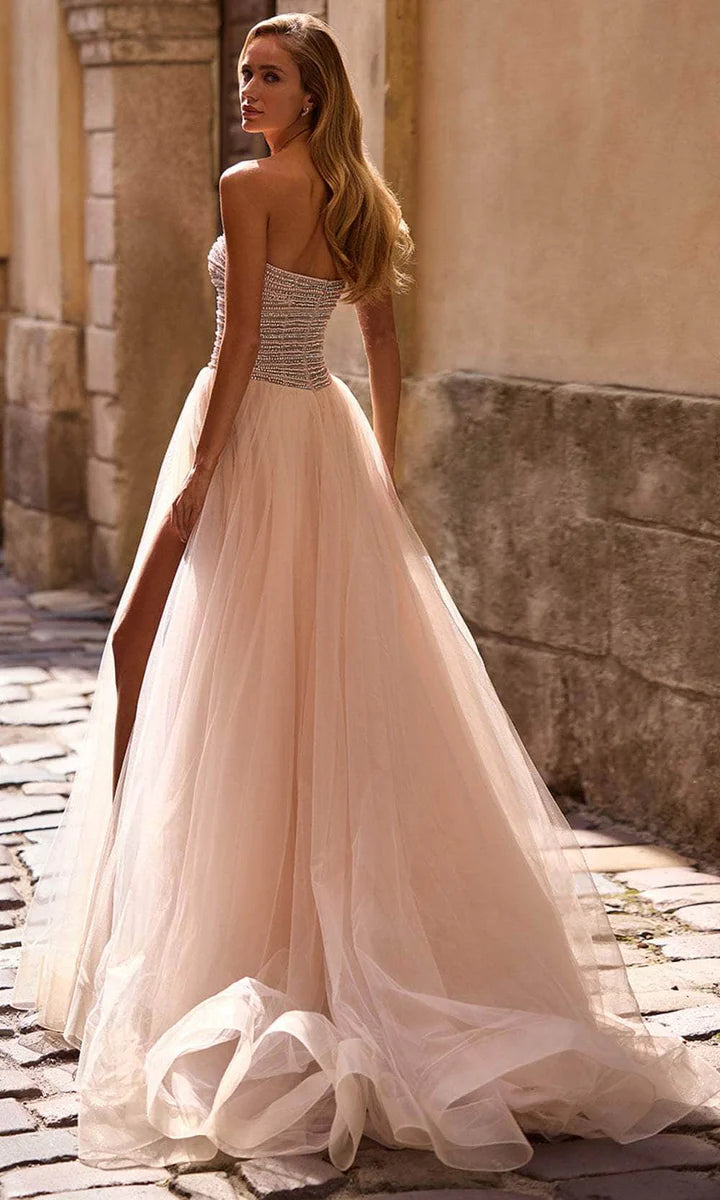 Beaded Bodice Tulle A-Line Prom Gown