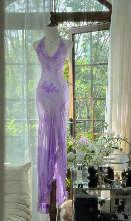 Vintage Green Halter Sheath Beaded Chiffon Long Prom Dresses Elegant Green Evening Gowns