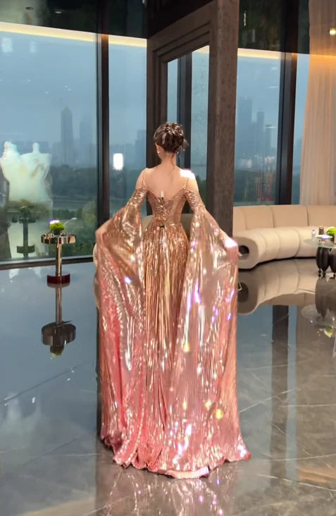 Sparkle Long Prom Dresses Metalic Sleeveless Evening Gowns