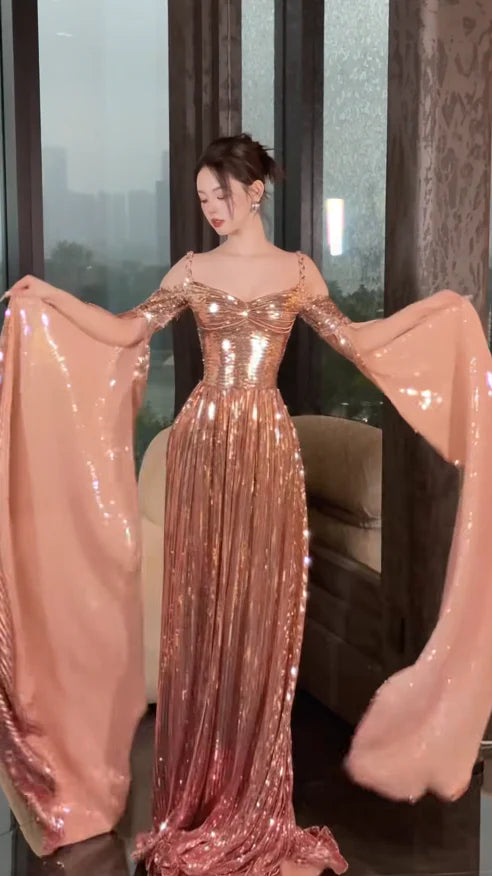 Sparkle Long Prom Dresses Metalic Sleeveless Evening Gowns