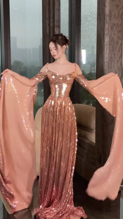 Sparkle Long Prom Dresses Metalic Sleeveless Evening Gowns