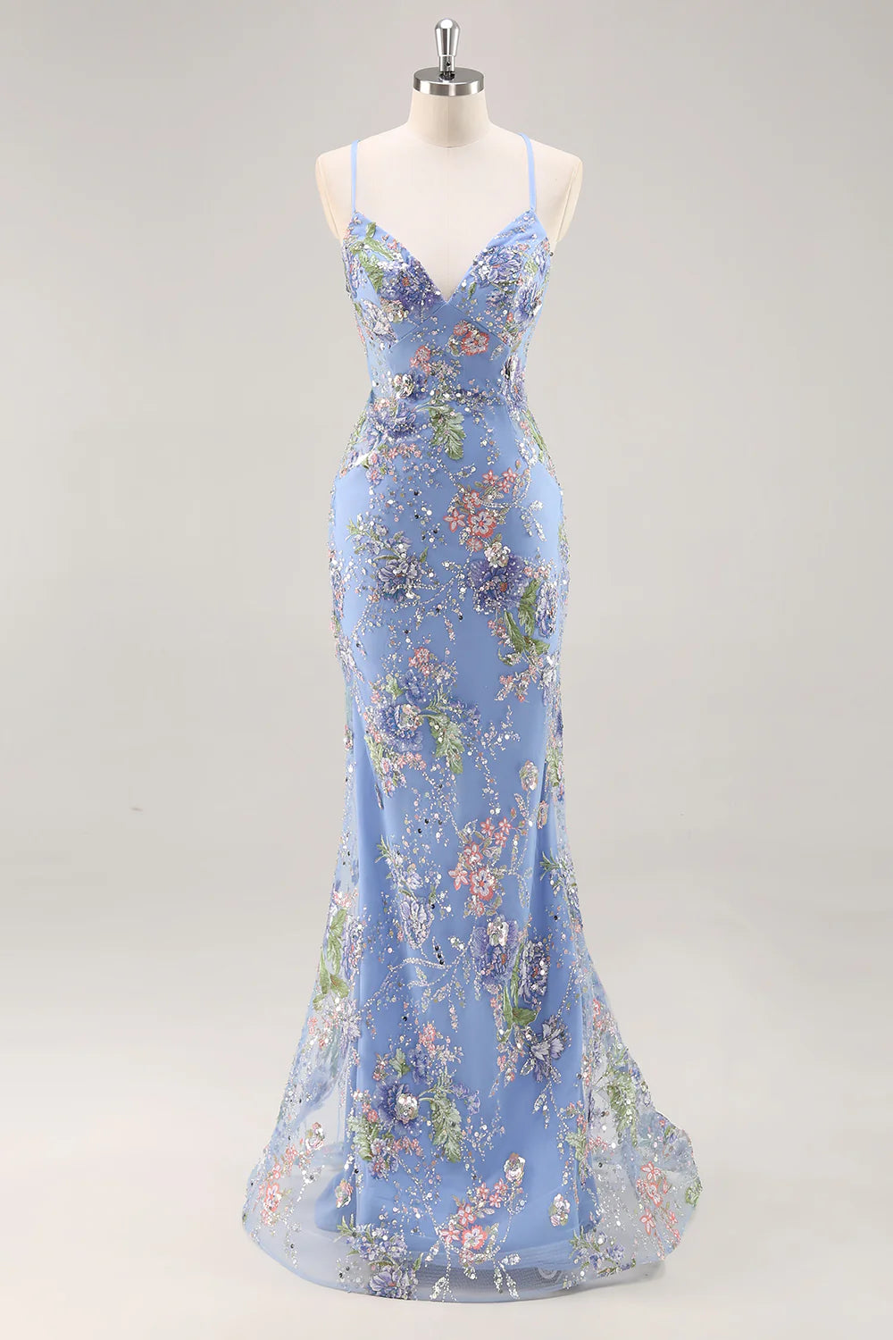 Sparkly Peacock Floral Beaded Mermaid Long Prom Dress with Sequins