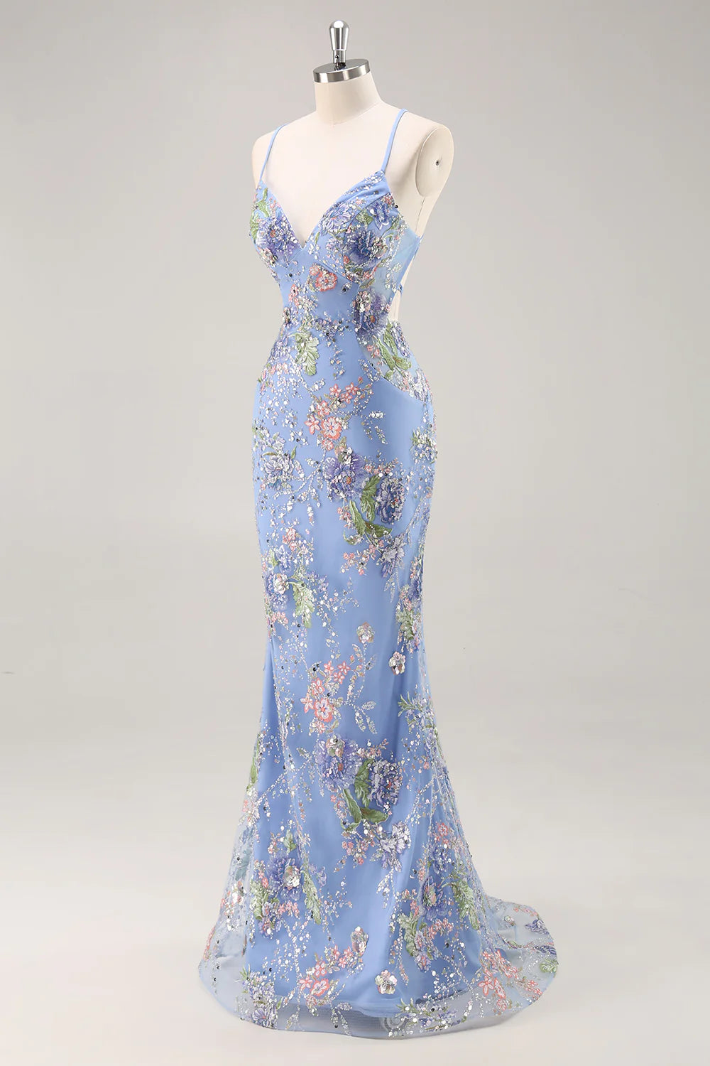 Sparkly Peacock Floral Beaded Mermaid Long Prom Dress with Sequins