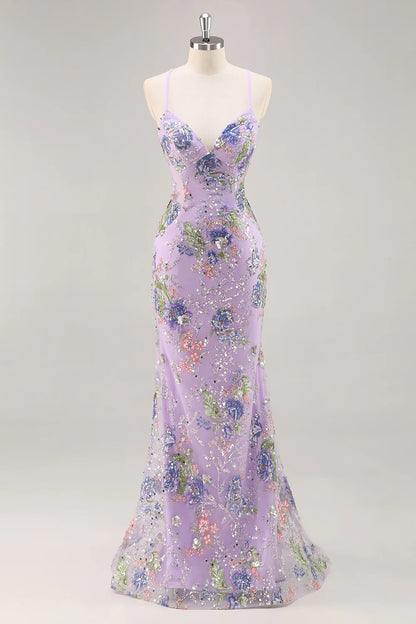 Sparkly Peacock Floral Beaded Mermaid Long Prom Dress with Sequins