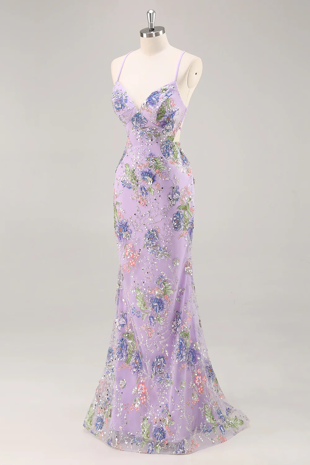 Sparkly Peacock Floral Beaded Mermaid Long Prom Dress with Sequins