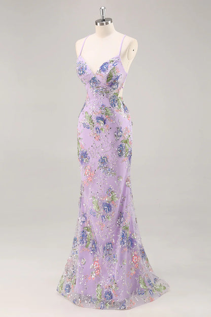 Sparkly Peacock Floral Beaded Mermaid Long Prom Dress with Sequins