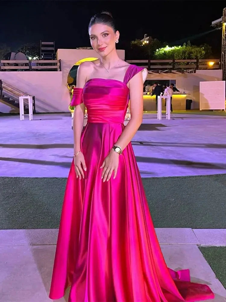 Elegant Hot Pink Silk A-Line Prom Dress