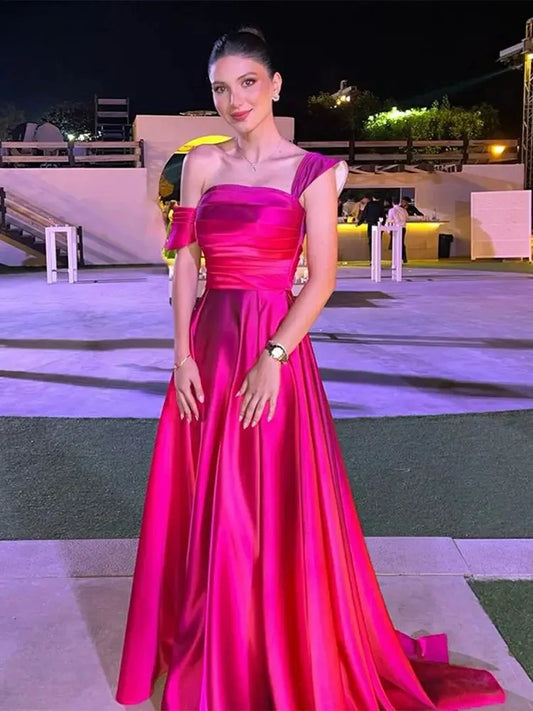 Elegant Hot Pink Silk A-Line Prom Dress