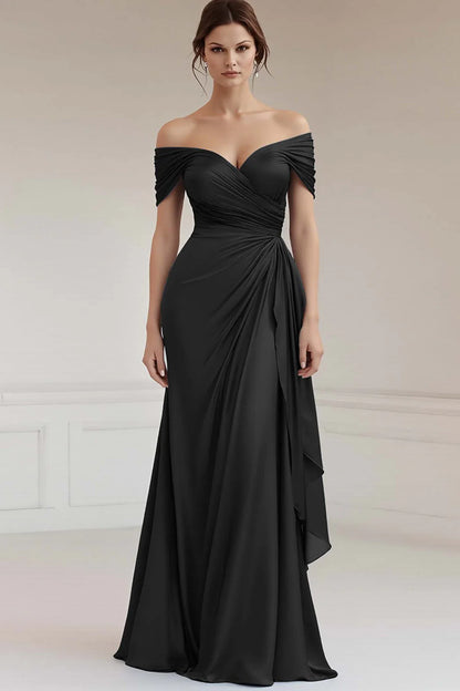 Grey Blue Satin Off the Shoulder Sheath Long Formal Dress
