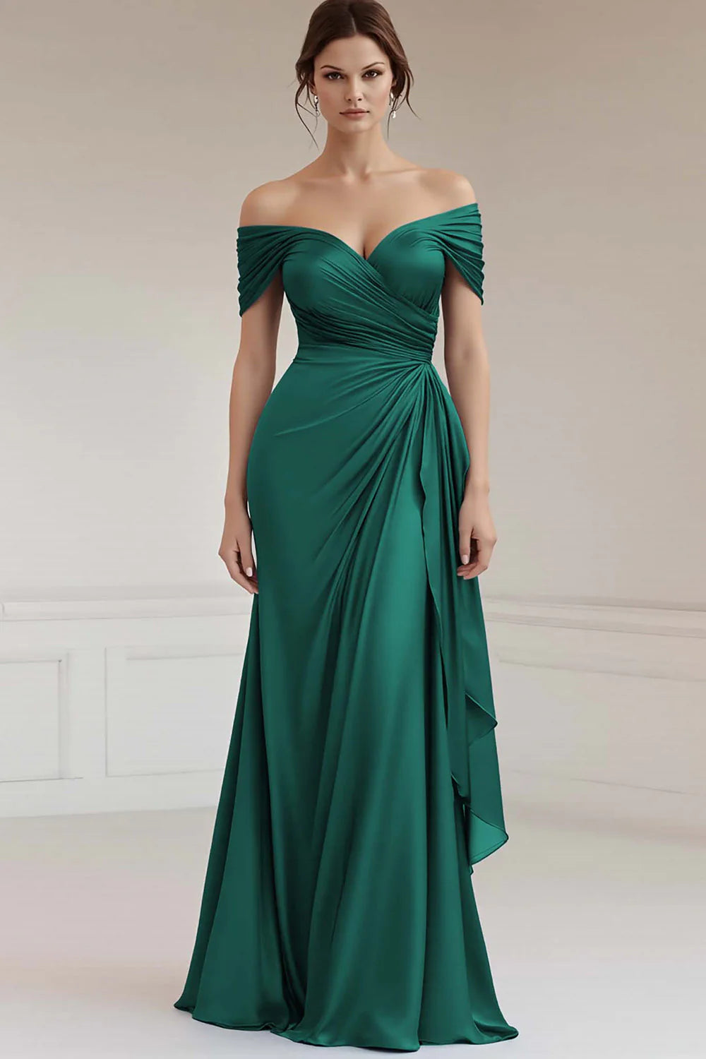 Grey Blue Satin Off the Shoulder Sheath Long Formal Dress