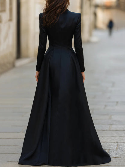 Elegant Tailored Blazer Panel Lace Gown