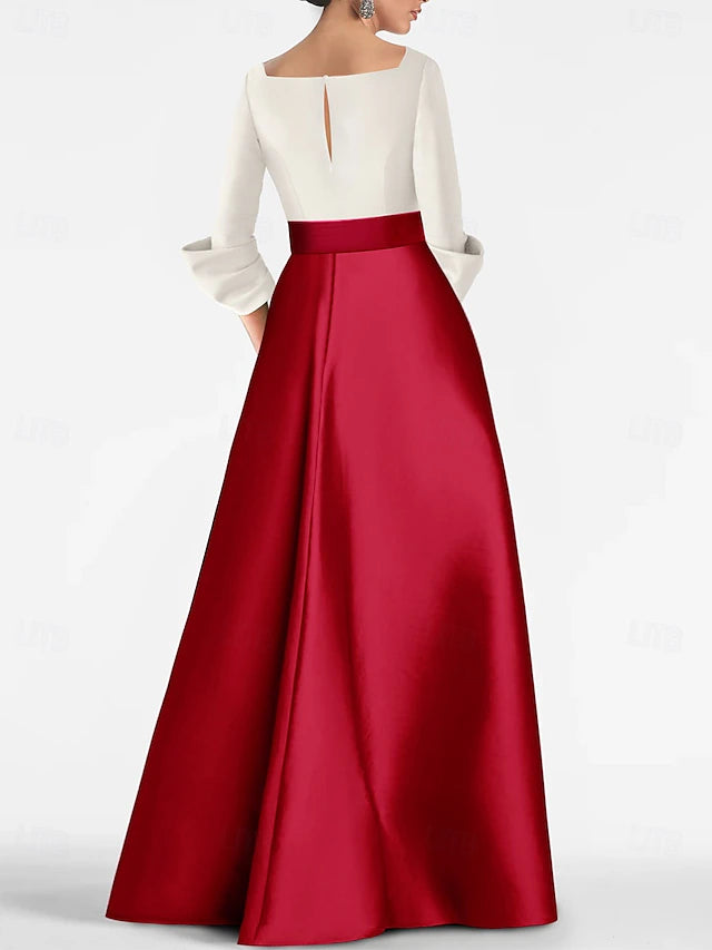 Sheath / Column Floor Length Evening Gown Ball Gown with Overskirt Formal Dress Elegant Color Block Silky 3/4 Length Sleeve V Neck Christmas Formal Belt / Sash Satin with Slit