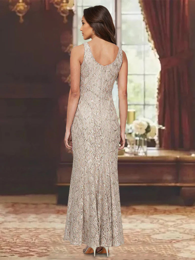 A-Line/Princess 2 Pieces Scoop Lace Mother of the Bride Dresses with Jacket Long Sleeves Ankle-Length