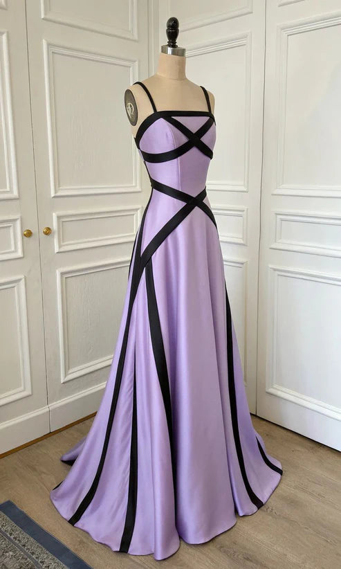 Chic Lilac A Line Spaghetti Straps Satin Without Sleeves Long Prom Dress, Evening Dress