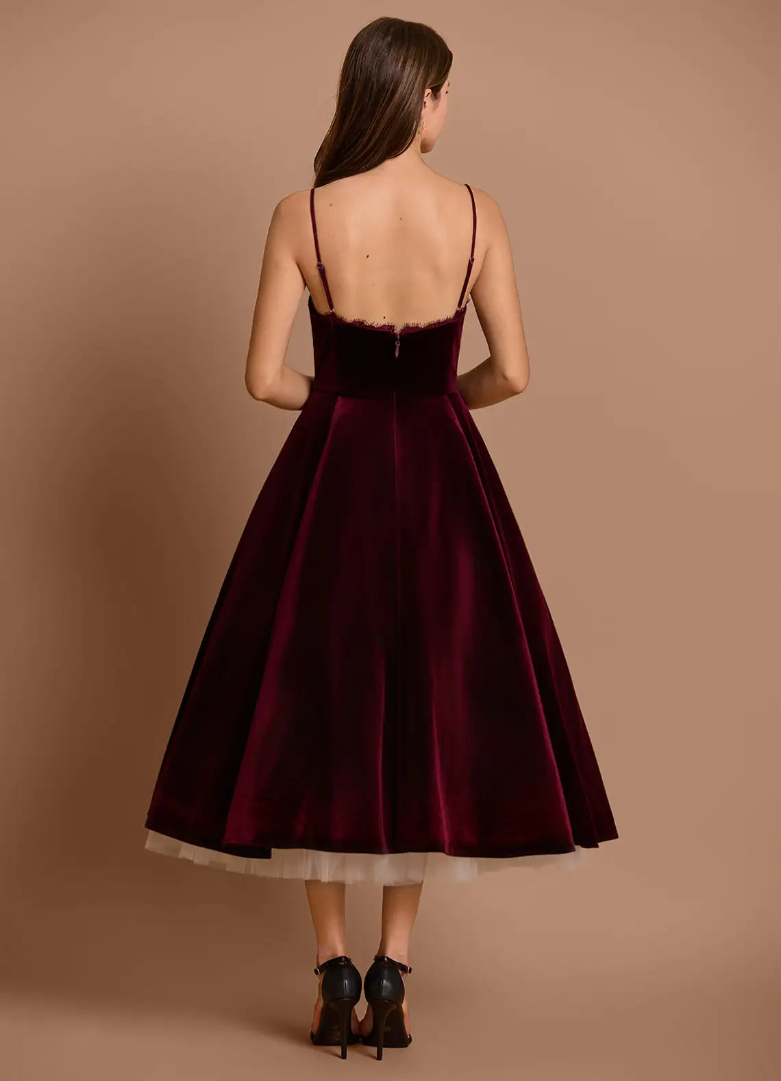 Elegant Wine Two Piece Long Sleeve Tea-Length Dress