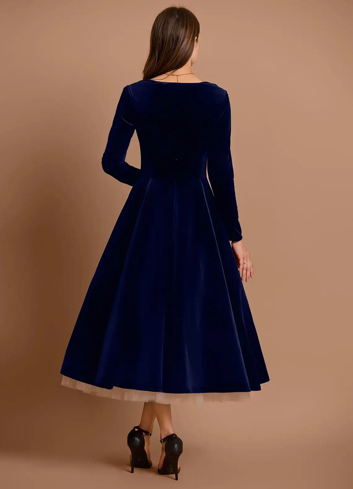 Elegant Wine Two Piece Long Sleeve Tea-Length Dress