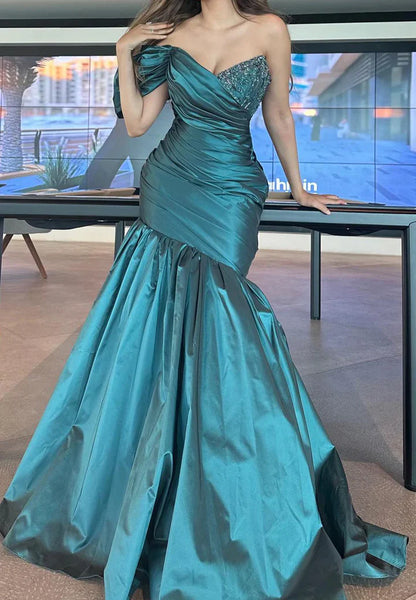 V-Neck Sleeveless Pleated Mermaid Formal Dress simple gentle atmospheric and unique desi Bring summer colors to enhance whiteness