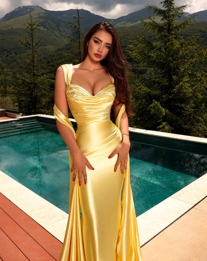 Sexy Sleeveless Ruched Sheath Floor-Length Prom Dress