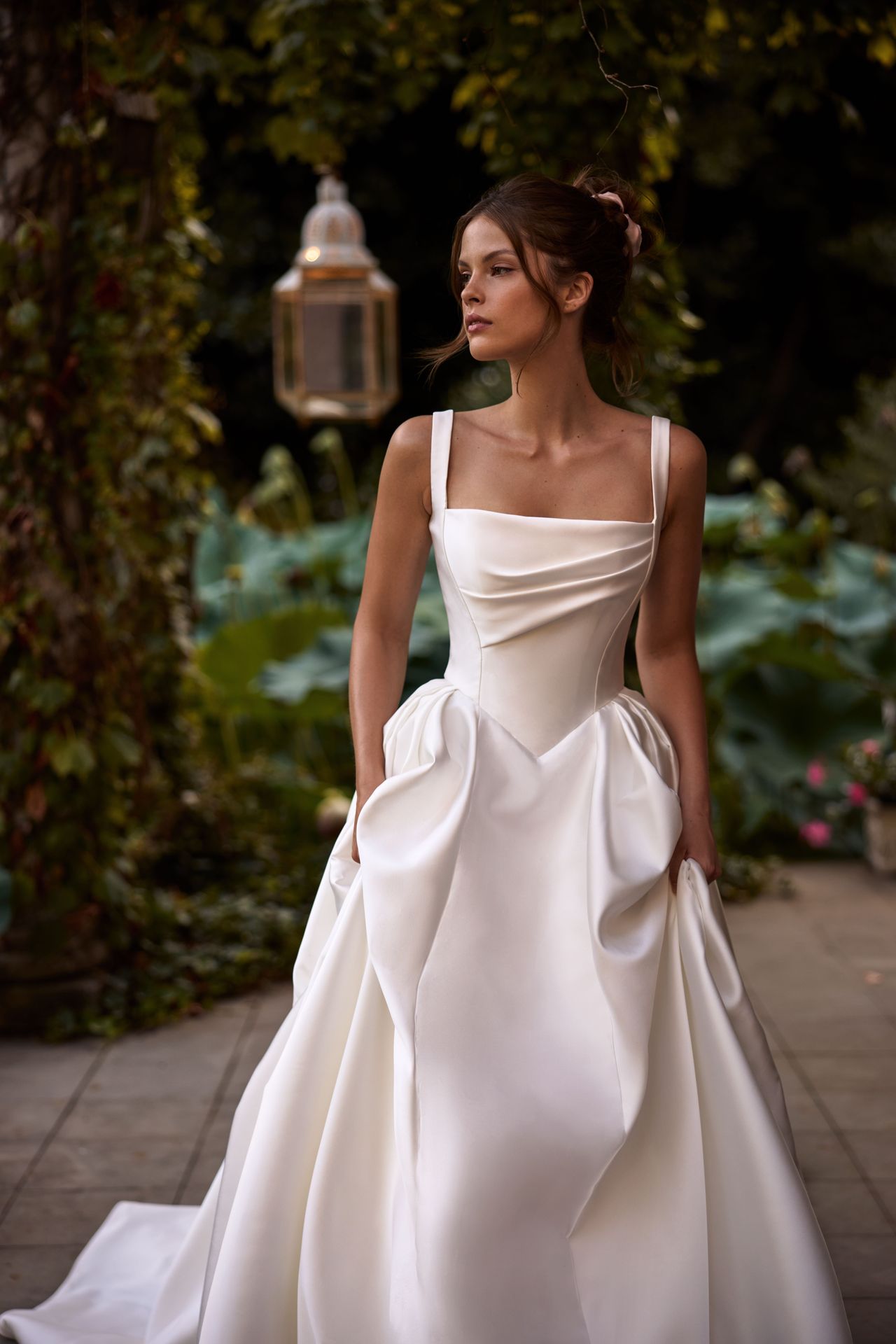 Elegant Spaghetti Straps Ruched Corset Chapel Train  Wedding Dresses