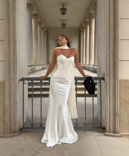 Elegant White Satin Maxi Skirt for Wedding, Bridal, Prom, and Special Occasions - Formal Long Dress