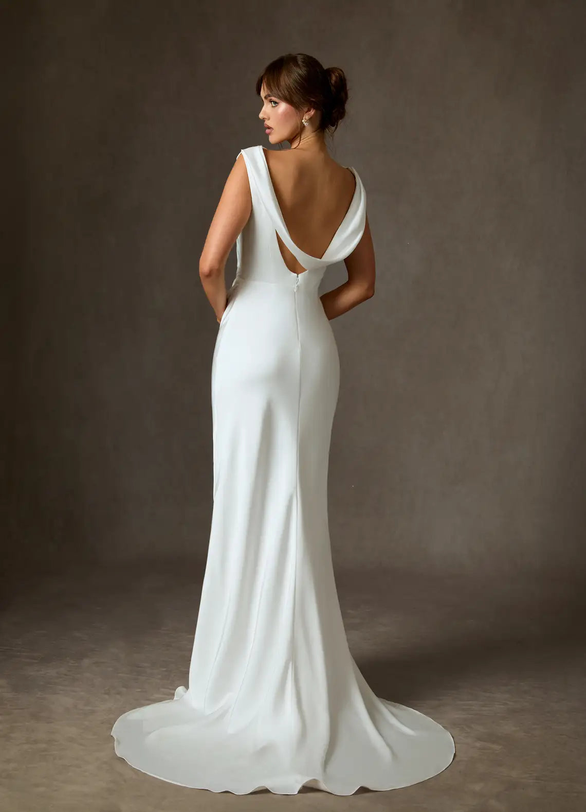 Elegant Diamond White Fit and Flare Stretch Satin Dress