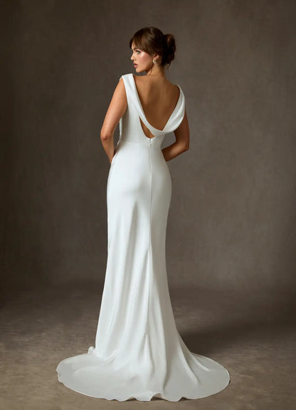 Elegant Diamond White Fit and Flare Stretch Satin Dress