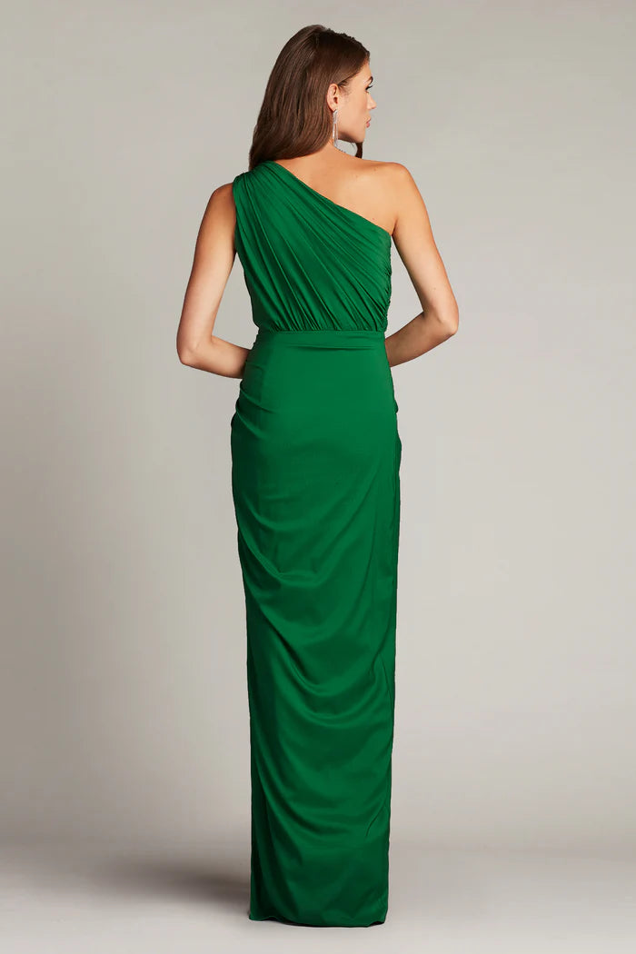 Luxurious Emerald Green One-Shoulder Ruched Ruffled Maxi Formal Dress