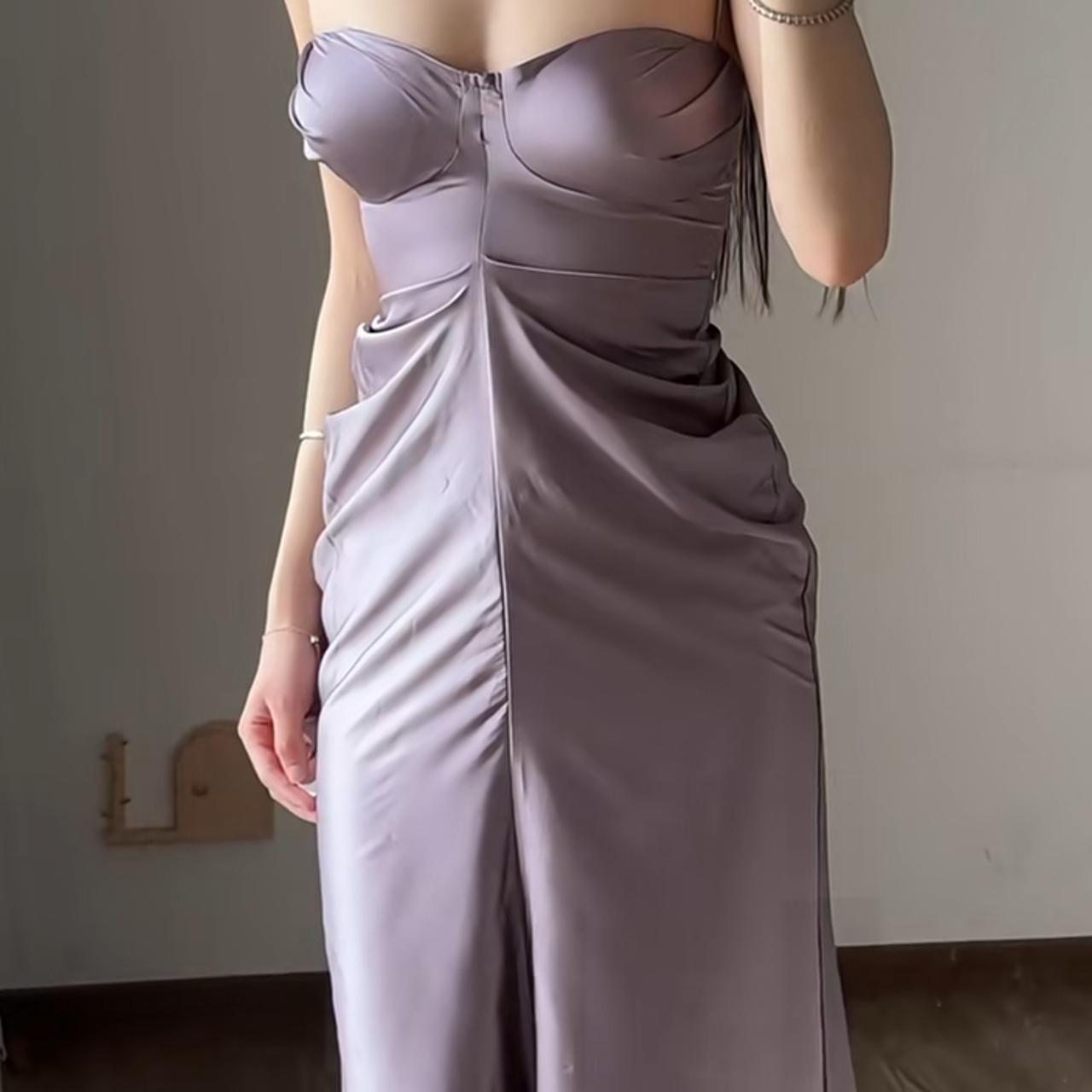 Refined Lavender Spaghetti-Strap Satin Cutout Formal Gown