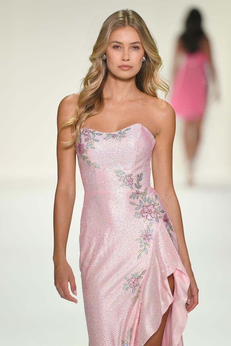 Opulent White Strapless Sequin Floral Hi-Lo Mermaid Formal Gown