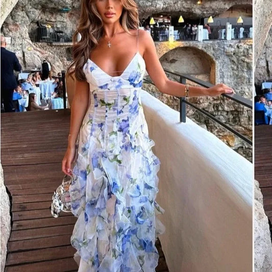 White Sundress with High Slit and Sweetheart Neckline for Resort Wear