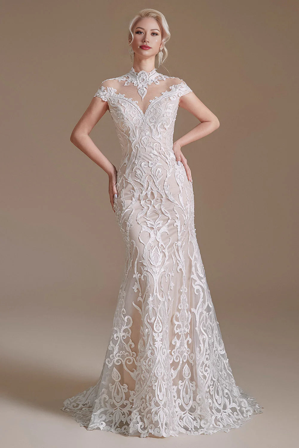 Mermaid White Lace See-Through Open Back Wedding Dress