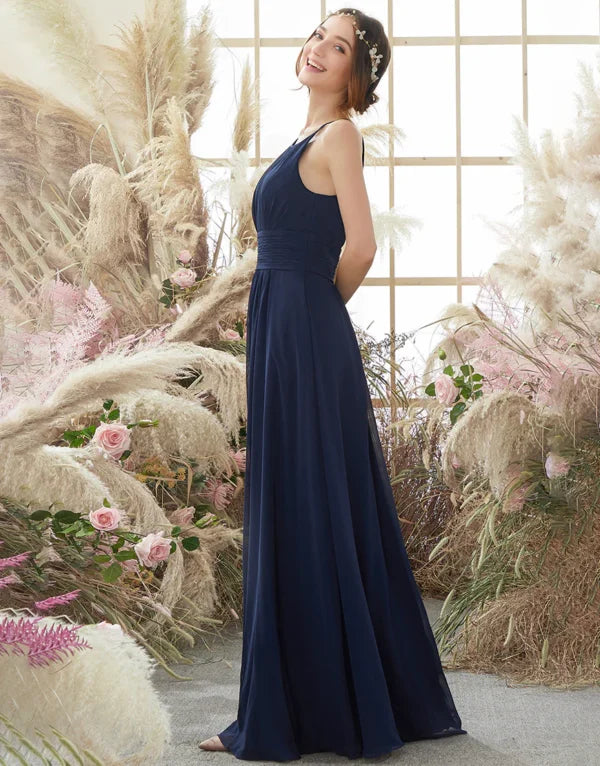 Bridesmaid Dress Navy Halter Chiffon