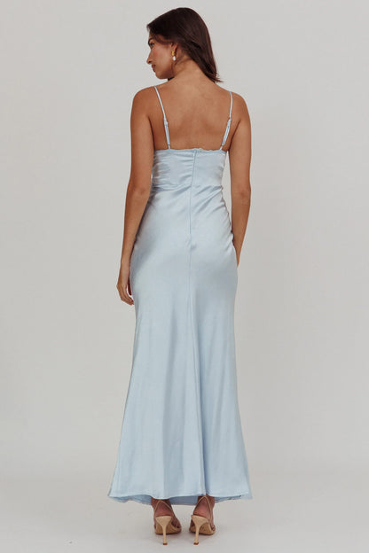 Lace Trim Maxi Dress Steel Blue