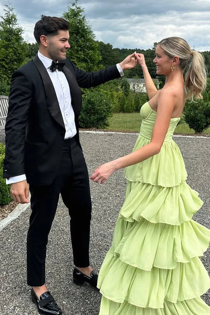A Line Sweetheart Green Long Party Dress with Ruffles