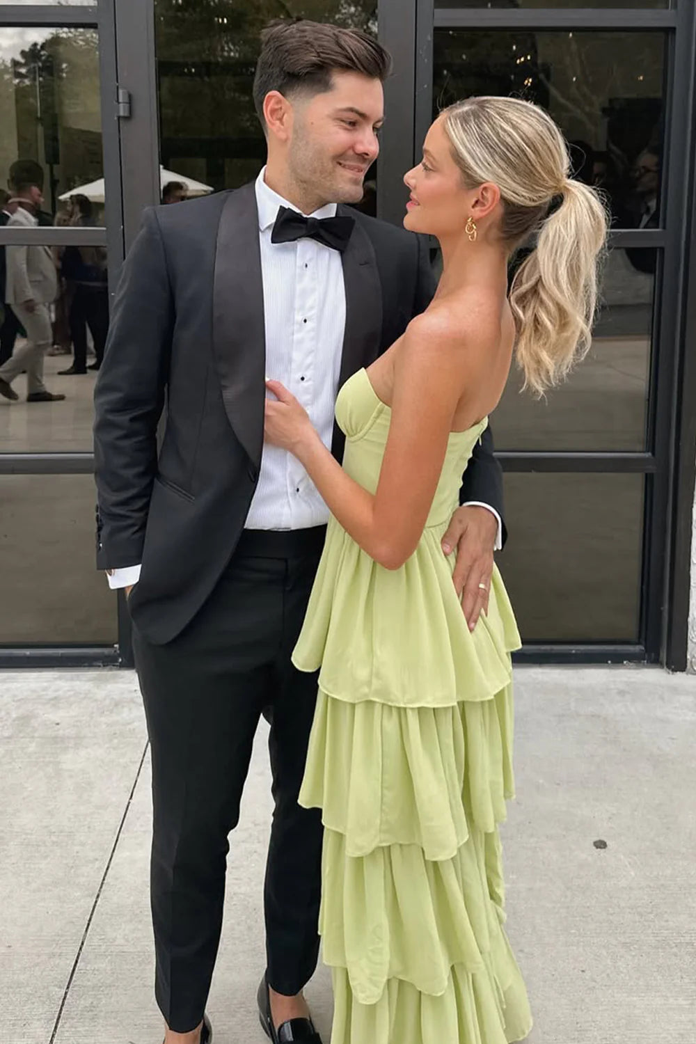A Line Sweetheart Green Long Party Dress with Ruffles