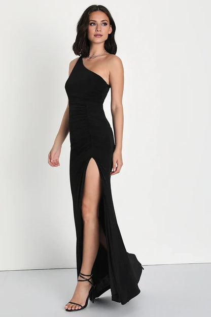 Off shoulder sleeveless backless side slit and floor length Prom dress