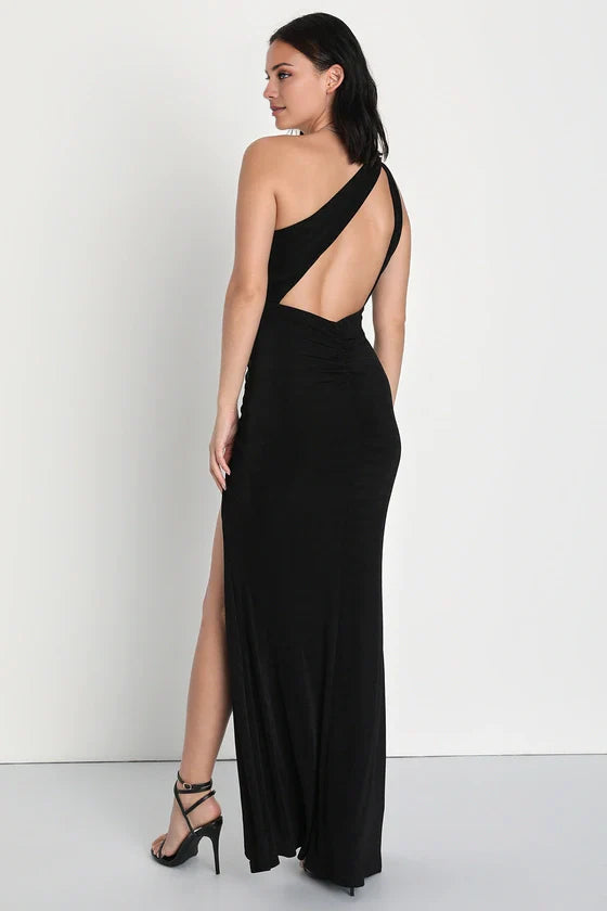 Off shoulder sleeveless backless side slit and floor length Prom dress