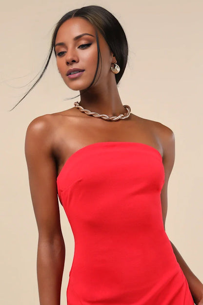 sleeveless strapless backless side slit and floor length Prom dress