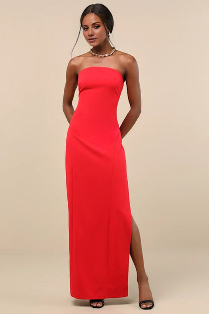 sleeveless strapless backless side slit and floor length Prom dress
