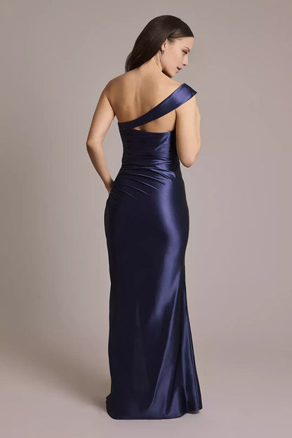 straight asymmetric neckline backless sleeveless side slit and floor length Prom dress