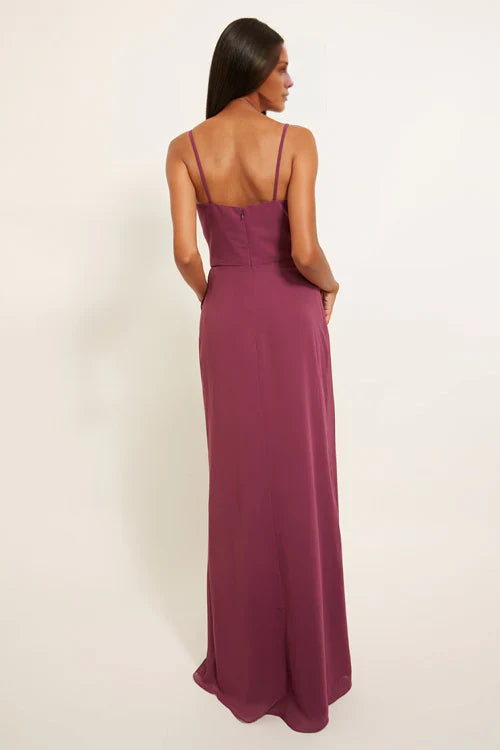 V collar off shoulder sleeveless thin shoulder strap backless and floor length Prom dress