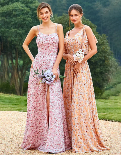 Bridesmaid Dress Pink Floral Print