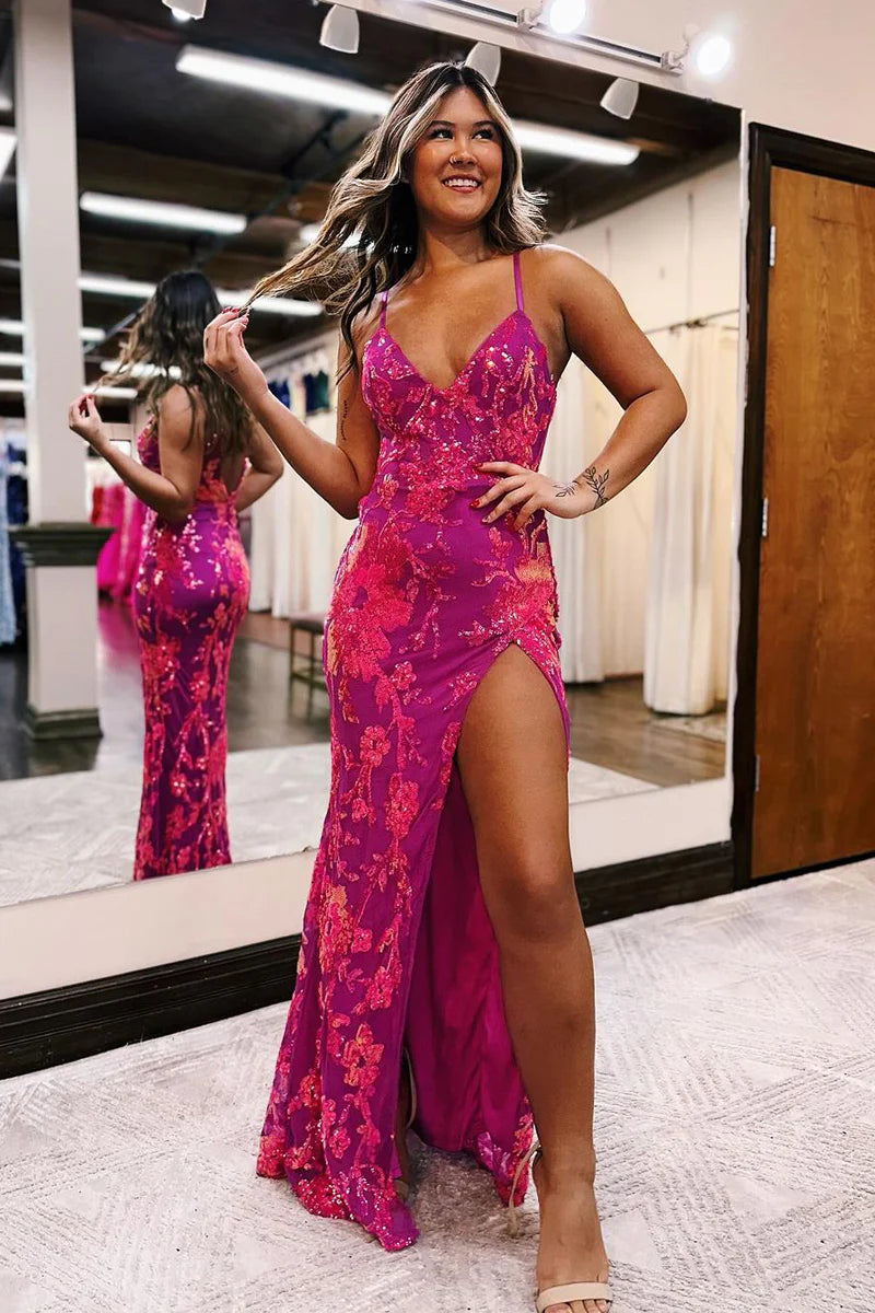 Green Sequins Lace V Neck Mermaid Long Prom Dress